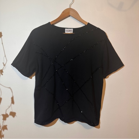 Vintage Tops - Vintage D’Allaird’s Knit + Beaded Short Sleeve Top